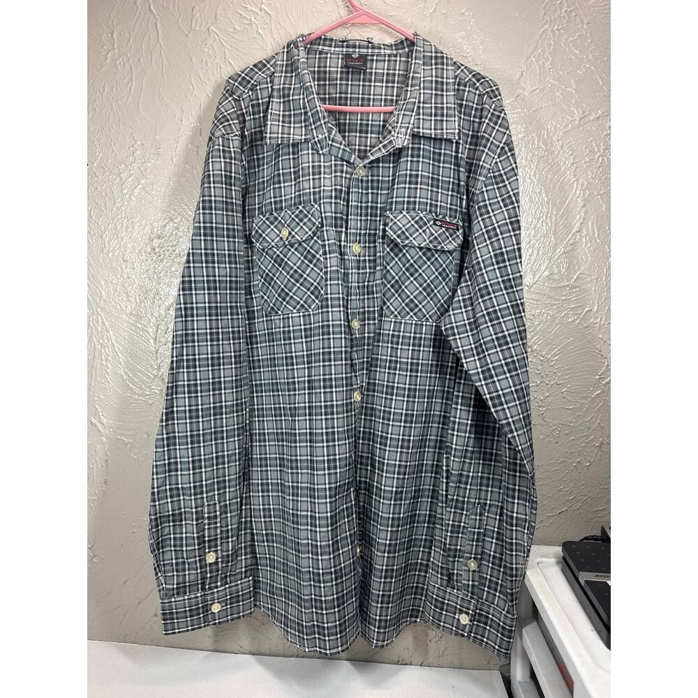 ENYCE Shirt Mens Casual Button Down Shirt Gray Plaid Long Sleeve Pockets Size 5X